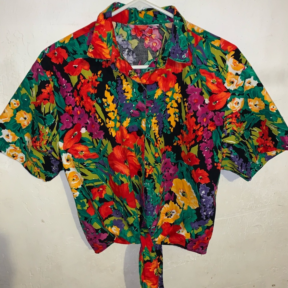 Floral button down crop shirt